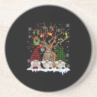 Three Gnomes Leopard Buffalo Plaid Red Christmas L Coaster