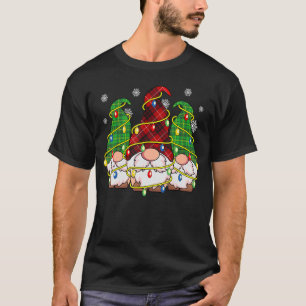 Three Gnomes Men Women Buffalo Plaid Red Christma T-Shirt