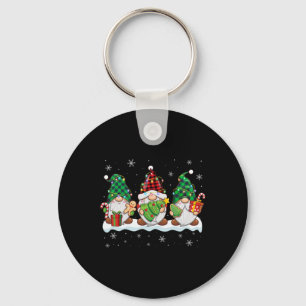 Three Gnomes Men Women Buffalo Plaid Red Christmas Key Ring