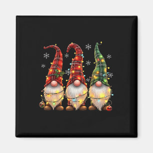 Three Gnomes Men Women Buffalo Plaid Red Christmas Magnet