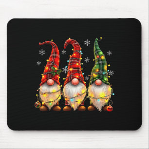 Three Gnomes Men Women Buffalo Plaid Red Christmas Mouse Mat