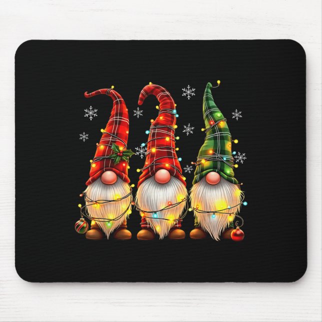 Three Gnomes Men Women Buffalo Plaid Red Christmas Mouse Mat (Front)