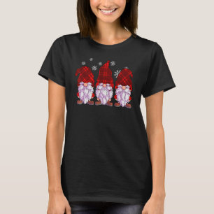 Three Gnomes Men Women Red Buffalo Plaid Christma T-Shirt