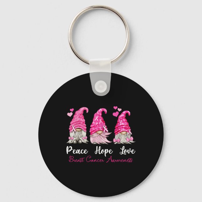 Three Gnomes Peace Hope Love Breast Cancer Awarene Key Ring (Front)