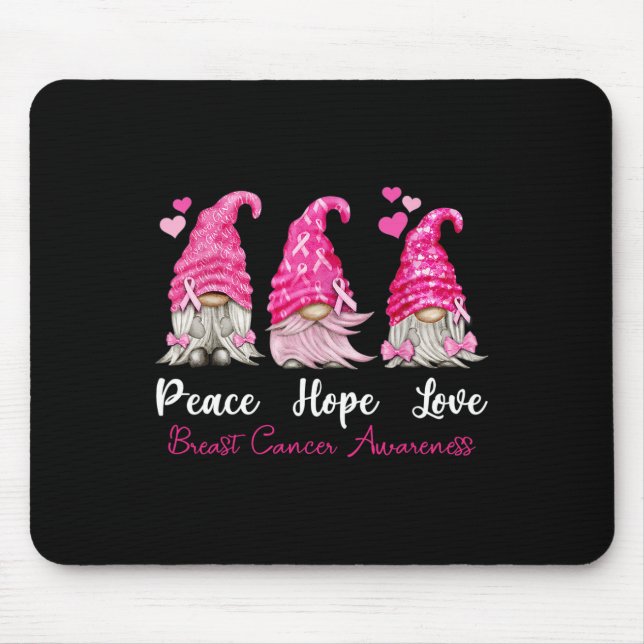 Three Gnomes Peace Hope Love Breast Cancer Awarene Mouse Mat (Front)