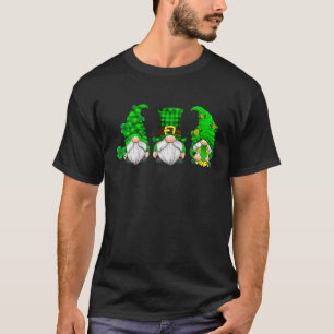 Three Gnomes Shamrock Leopard Plaid St Patrick's D T-Shirt