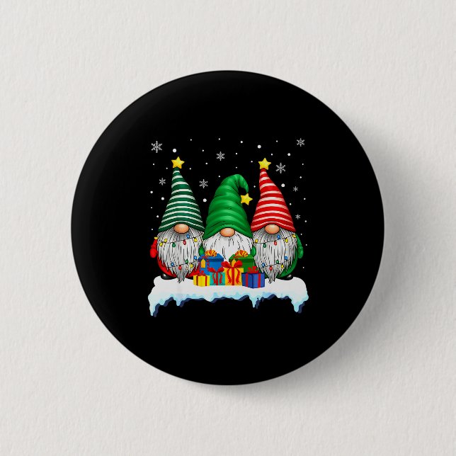 Three Gnomes Tree Lights Men Women Matching Xmas H 6 Cm Round Badge (Front)