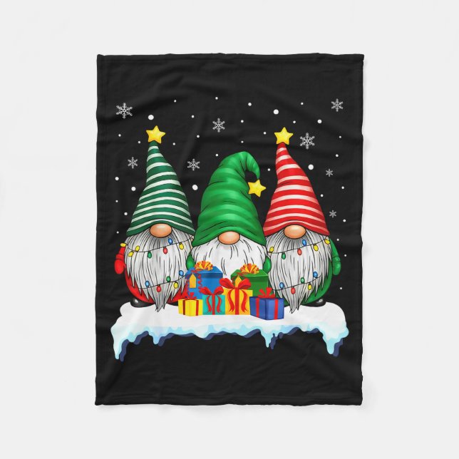 Three Gnomes Tree Lights Men Women Matching Xmas H Fleece Blanket (Front)