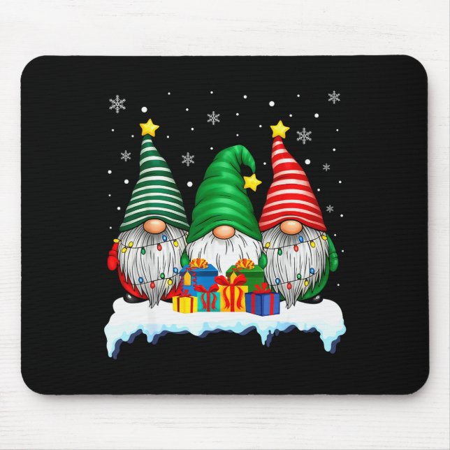 Three Gnomes Tree Lights Men Women Matching Xmas H Mouse Mat (Front)