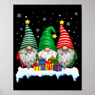 Three Gnomes Tree Lights Men Women Matching Xmas H Poster