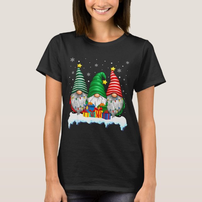Three Gnomes Tree Lights Men Women Matching Xmas H T-Shirt (Front)