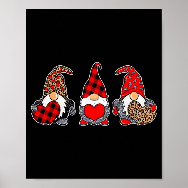 Three Gnomes Valentine Plaid Buffalo Leopard Coupl Poster (Front)
