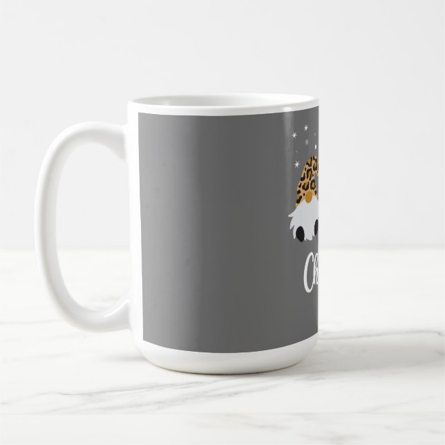 Three Gnomes With Leopard Plaid Gnome Christmas Coffee Mug (Left)