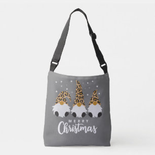 Three Gnomes With Leopard Plaid Gnome Christmas Crossbody Bag