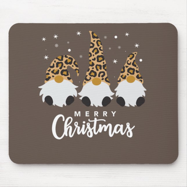 Three Gnomes With Leopard Plaid Gnome Christmas Mouse Mat (Front)
