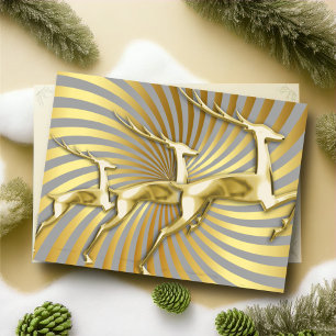 Three Gold Jumping Deer Holiday Card