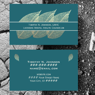 Three Golden Leaves on Teal Counsellor Psychologis Business Card