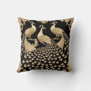 Three golden peacocks cushion