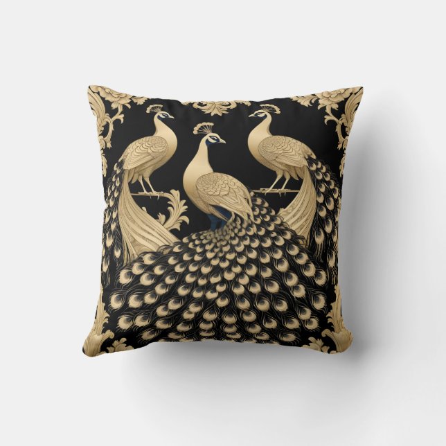 Three golden peacocks cushion (Back)