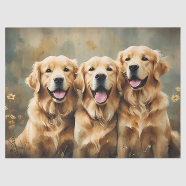 Three Golden Retriever Dogs Portrait Tissue Paper (Front)