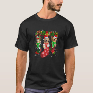 Three Golden Retriever In Socks Christmas Santa Ha T-Shirt