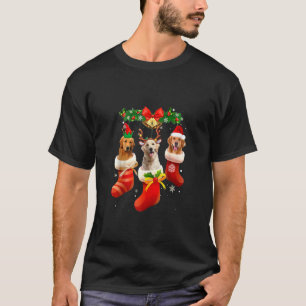 Three Golden Retrievers In Sock Christmas Pajama X T-Shirt