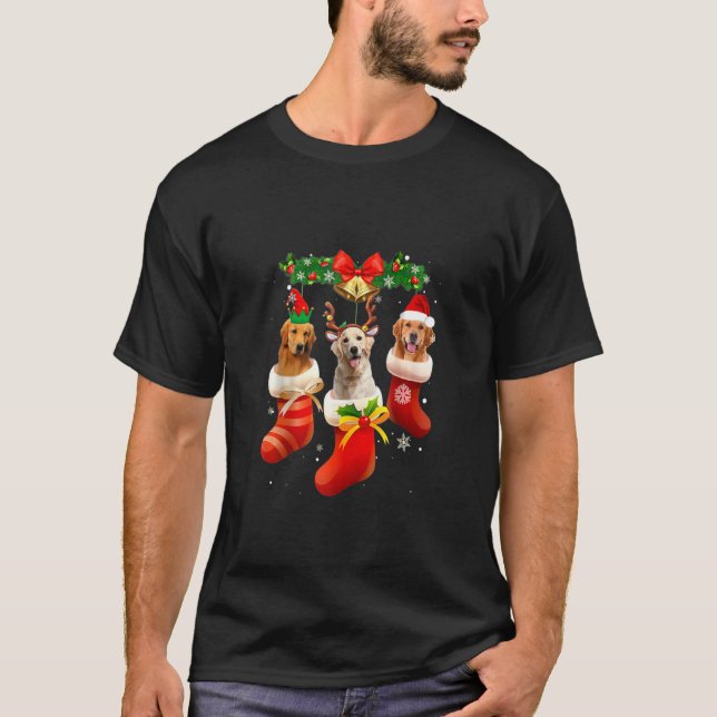 Three Golden Retrievers In Sock Christmas Pajama X T-Shirt (Front)