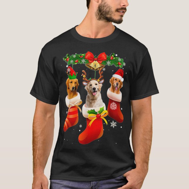 Three Golden Retrievers In Sock Christmas Pajama X T-Shirt (Front)