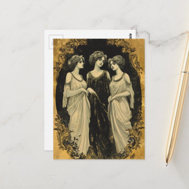 Three Gorgeous Vintage Women Postcard (Front/Back In Situ)