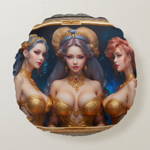 Three Graces Of Greek Mythology by Xzendor7 Round Cushion