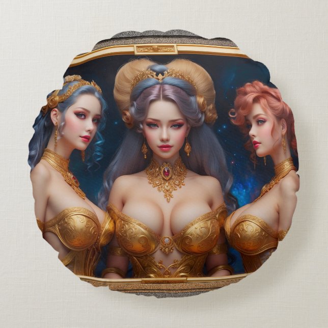 Three Graces Of Greek Mythology by Xzendor7 Round Cushion (Front)
