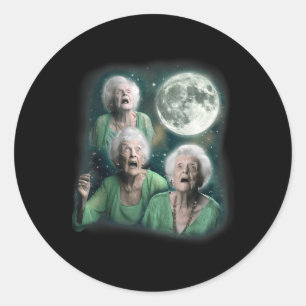 Three Granny Moon _ 3 Old Ladys Howling Weird Curs Classic Round Sticker