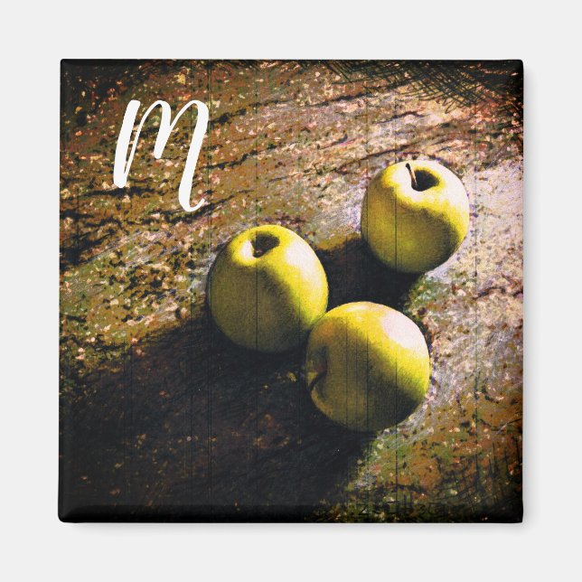 Three Green Apples Monogram Magnet (Front)