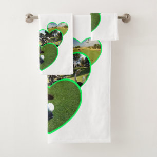 Three Green Golf Hearts Design, Bath Towel Set