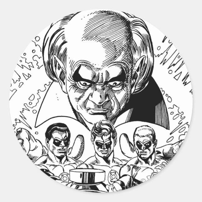 Three Green Lanterns Comic Cover, Black and White Classic Round Sticker (Front)