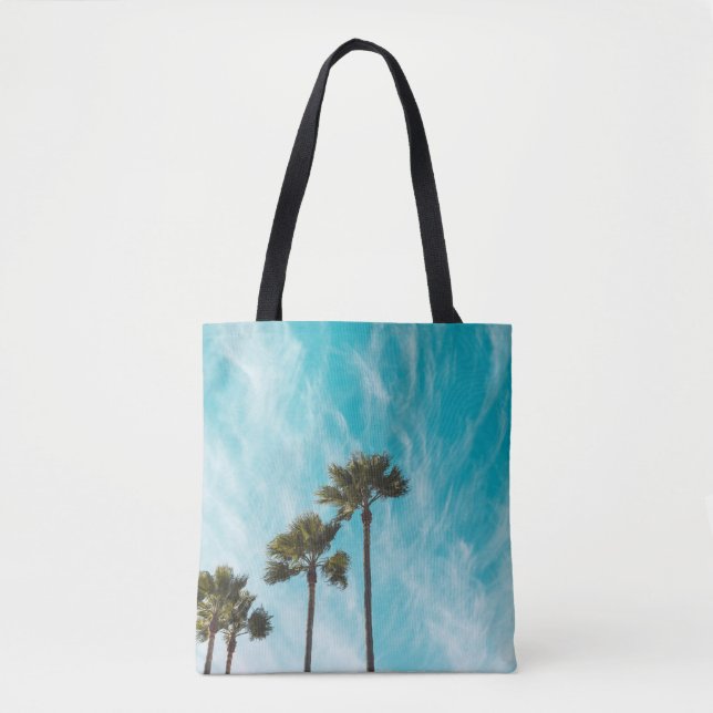Three green leaf trees below cirus clouds tote bag (Front)