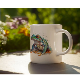 Three green little froggies in water colour  coffee mug