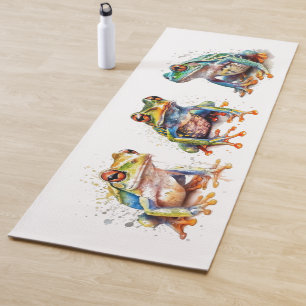 Three green little froggies in water colour yoga mat
