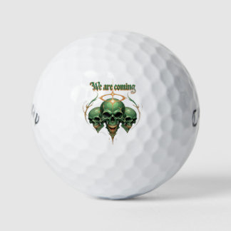 Three Green Skulls with Golden Halo and Fierce Exp Golf Balls