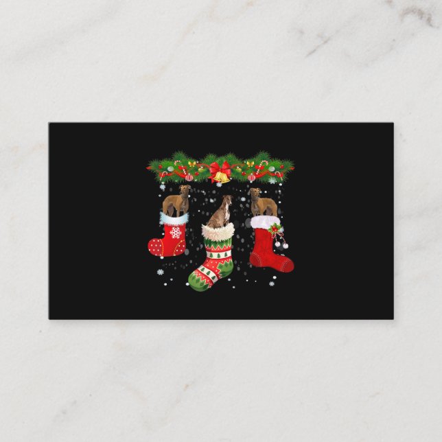 Three Greyhound Dog In Sock Christmas Santa Business Card (Front)