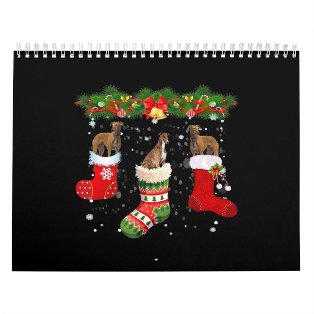 Three Greyhound Dog In Sock Christmas Santa Calendar (Cover)