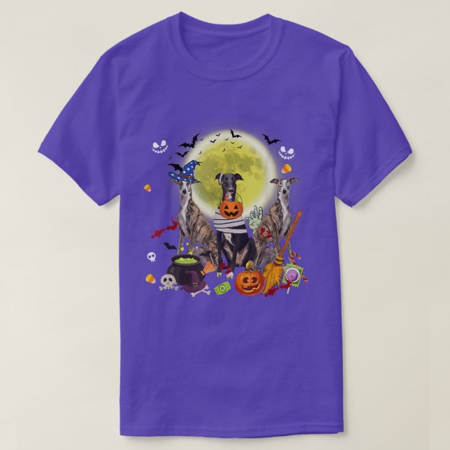 Three Greyhound Dogs Witch Scary Mummy Halloween  T-Shirt (Design Front)