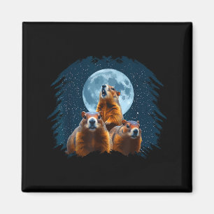Three Groundhog Head And Moon Happy Groundhog Day  Magnet