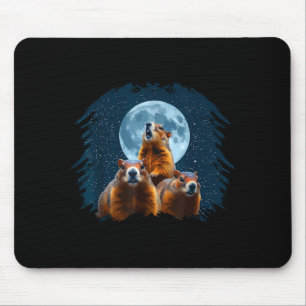 Three Groundhog Head And Moon Happy Groundhog Day  Mouse Mat