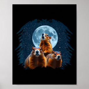 Three Groundhog Head And Moon Happy Groundhog Day Poster