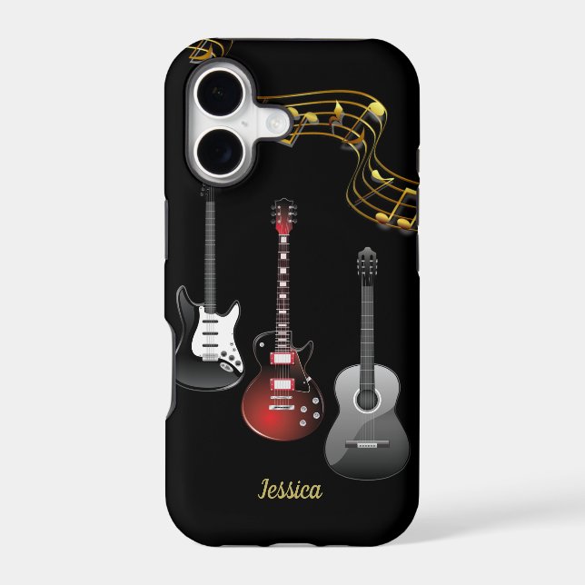 Three Guitars and Music Notes, Name (Back)
