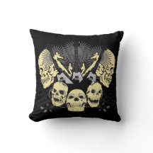 Three Guitars and Skulls Pillow