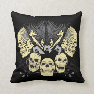 Three Guitars and Skulls Pillow