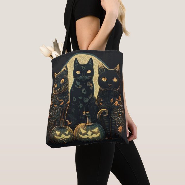 Three Halloween Cat Tote Bag, Cat Tote Bag (Close Up)