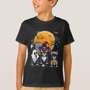 Three Halloween French Bulldogs Cosplay Witch Ghos T-Shirt